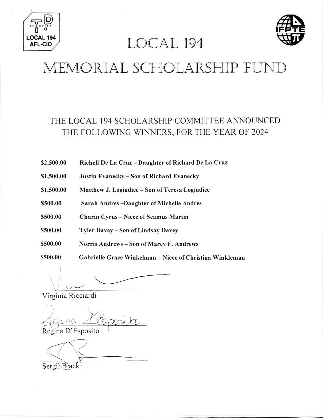 Scholarship Winners 